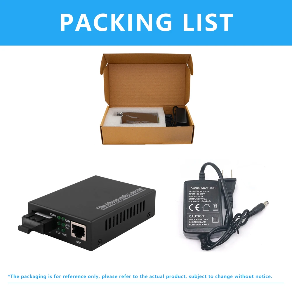 EWIND Gigabit Dual Fiber Media Converter with Built-in 1Gb Single Mode Duplex Fiber 10/100/1000M RJ45 To 1000Base-LX Up To 20km