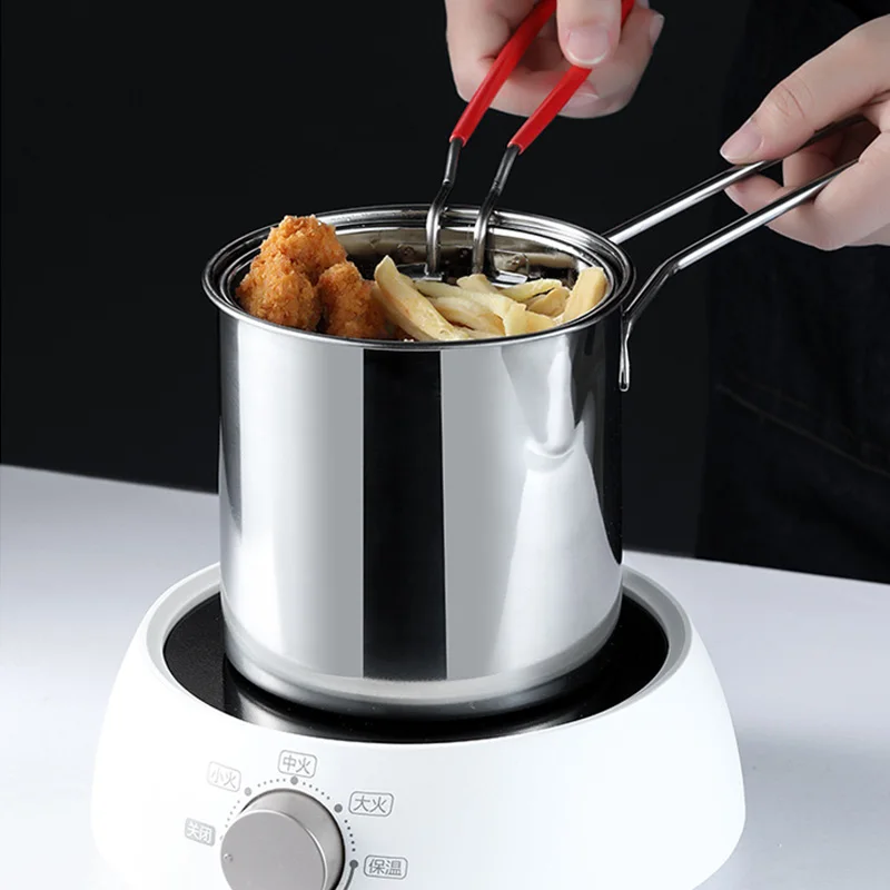 

Kitchenware Cooking Utensils SUS304 Deep Oil Fryer Non-Stick Mini Frying Pan Pot With Basket Filter Small Milk Pot Kitchen Tools