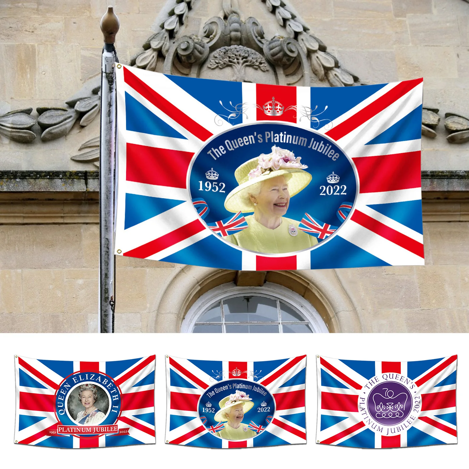 

Queens Plati-num Jubilee Flag 3x5ft 2022 Union Jack Flag Featuring Her Majesty The Queen 70th Anniversary British Decoration