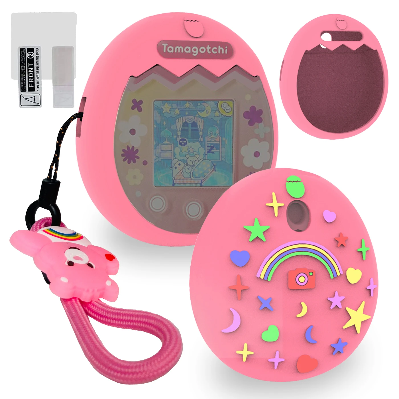 Silicone Cover Case and Screen Protector and Bear lanyard for Tamagotchi Pix Birthday Gifts For Kids（Only Cover）
