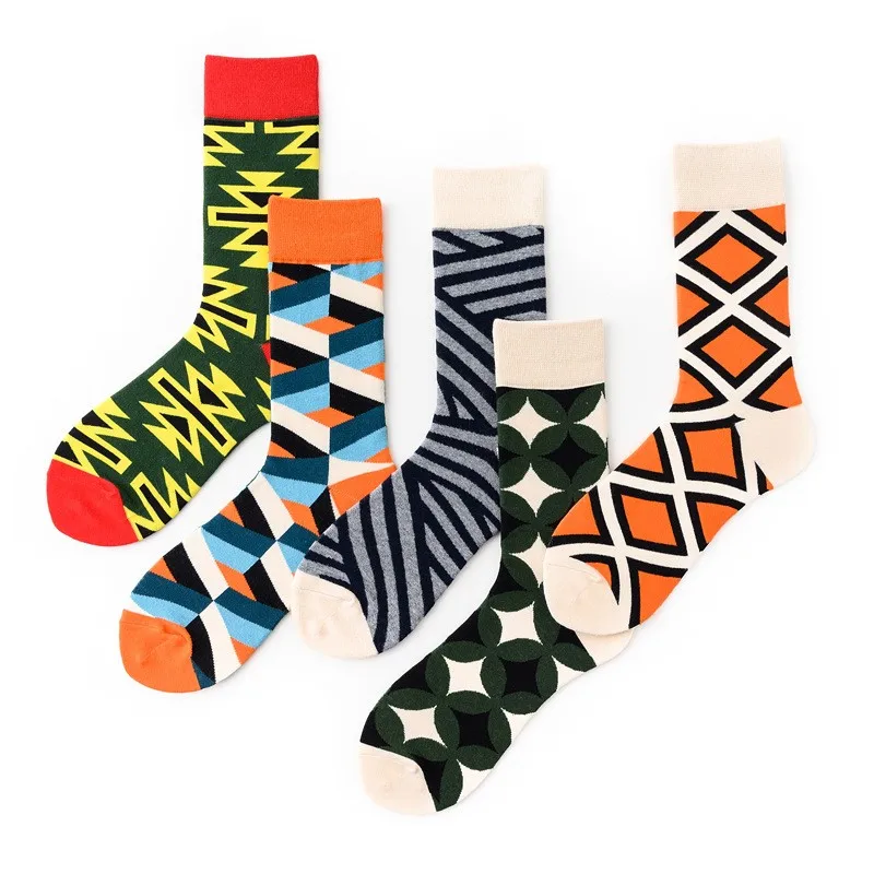 Couple Socks Happy Personality Geometric Pattern Jacquard Fashion Trend Versatile Street Art Sporty Women Men Crew Socks M203
