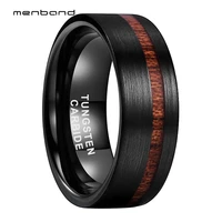 men women black wedding band tungsten wood ring with real wood inlay with 8mm comfort fit