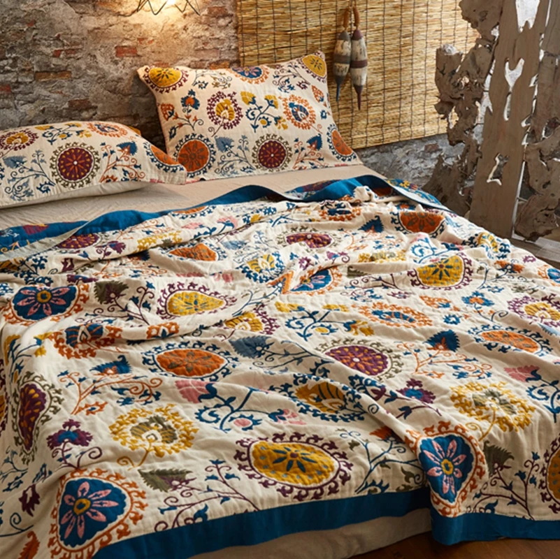 Муслиновое хлопковое покрывало с вышивкой плед для кровати одеяла из ниток