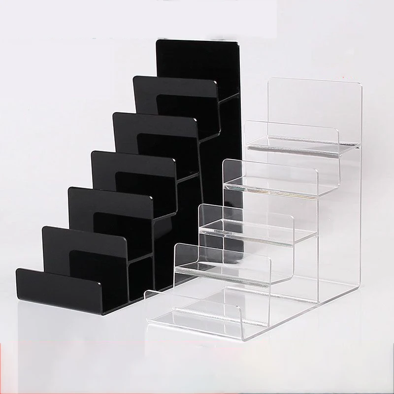 

1-9 Tier Clear/Black Acrylic Riser Display Stand for Wallet,Makeup Organizer, Sunglasses,Women Handbag Rack Collection Holder