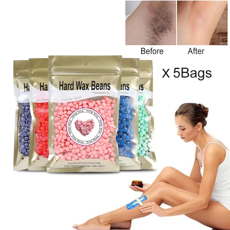 

5Bags Wax Beans Painless Depilatory Hot Film Hard Wax Hair Removal Bean Waxing Bikini Face Legs Body Hair Removal Unisex