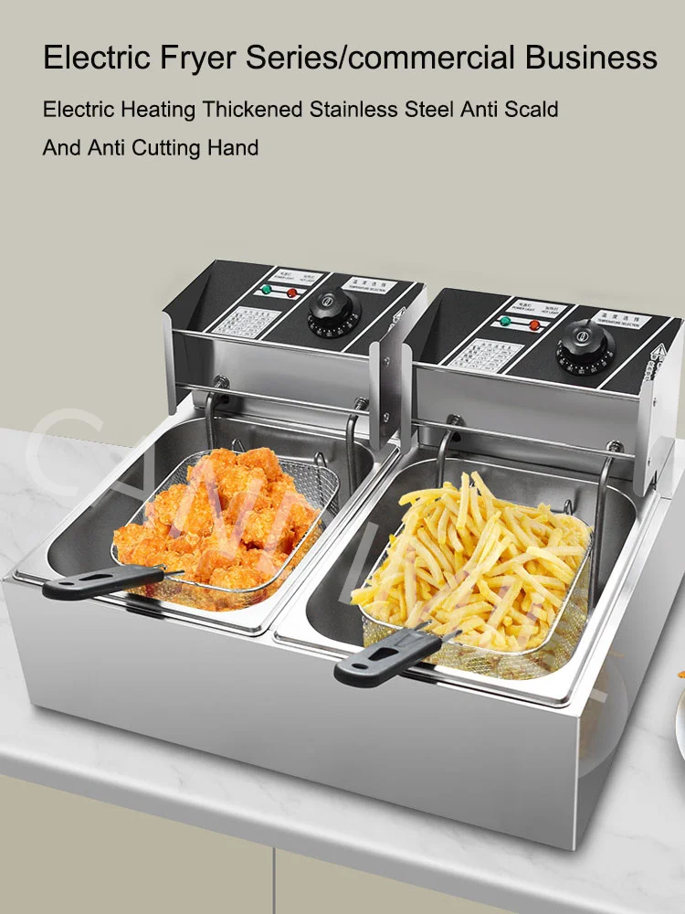 

Electric Oil Fryer, Stainless Steel Dual Cylinder Constant Temperature Commercial Household French Fries Stall 220V