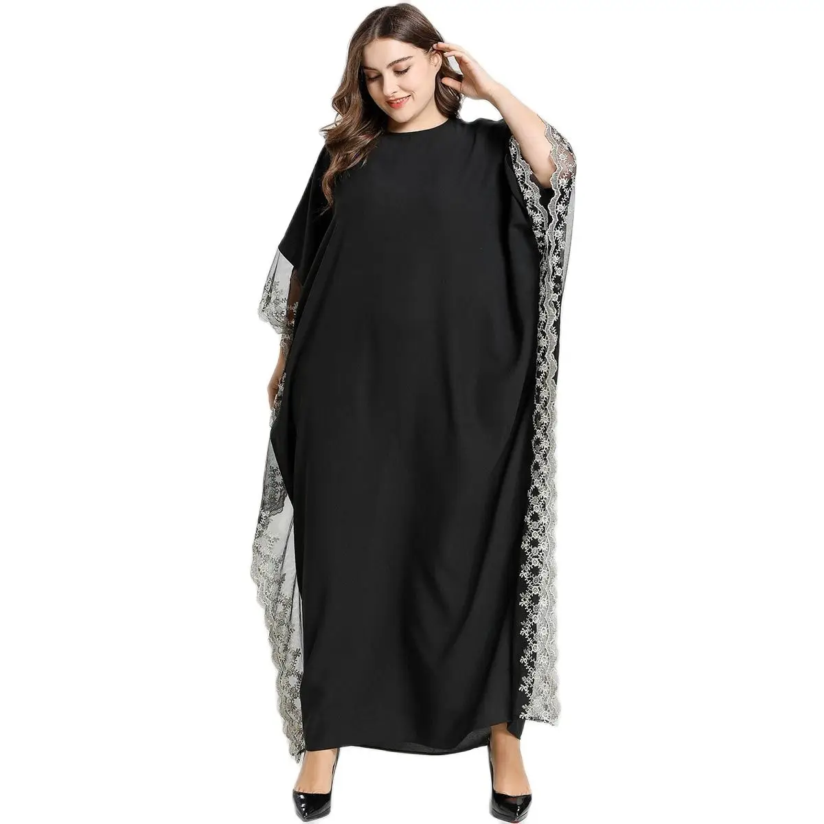 Мусульманское платье большого размера с длинным рукавом черного и золотого цвета, мусульманская Арабская мусульманская мода, абайя, Дубай, ...
