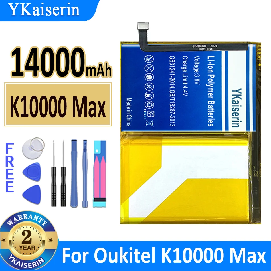 

Аккумуляторная батарея ykaisсеребрина 14000 мАч, сменная батарея для Oukitel K10000 Max K10000Max, Новая батарея + отслеживание без батареи