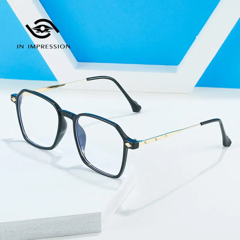 

New Fashion Three-dimensional Polygonal Rivets Frame Eyeware for Men and Women Finished Extra Light 50-600 Degree Minus Glasses