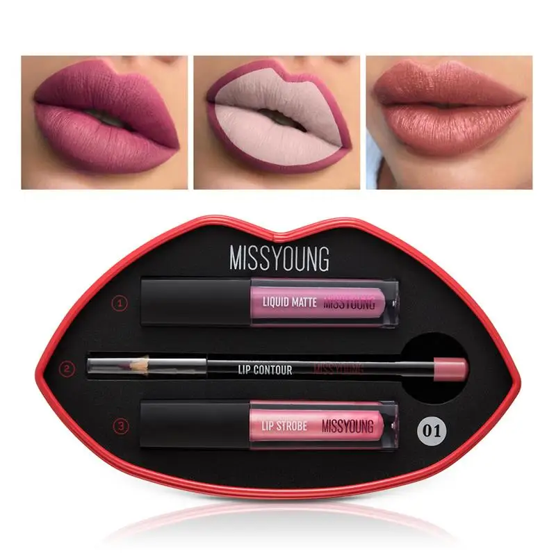 

3pcs/Set Matte Lip Gloss Lip Pen Waterproof Easy Coloring Pearlescent Lasting Matte Shimmer Mental Women Sexy Lipstick Cosmetic