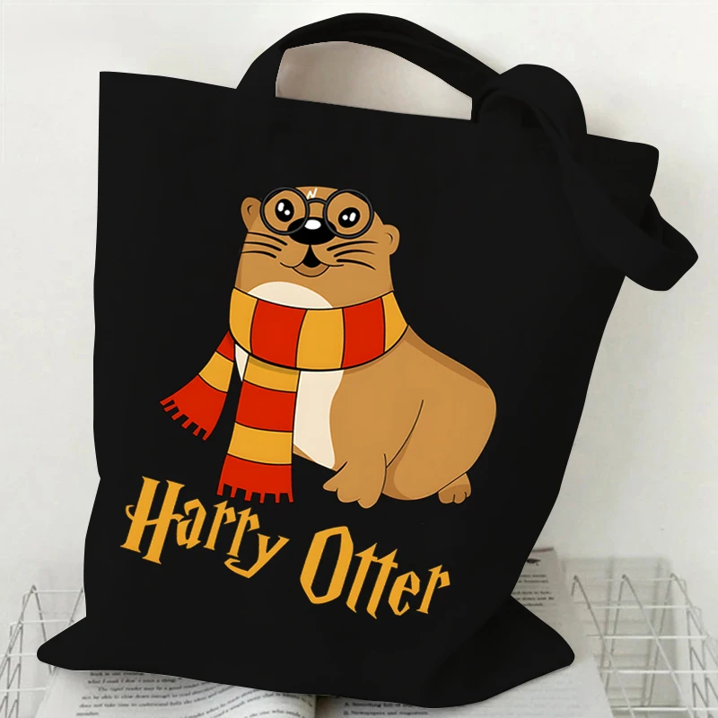 

Otters Shopping Bags Women Original Cartoon Glasses&scarf Shoulder Bags Casual Fashion Unisex Bag Animal Otters Women's Handbags