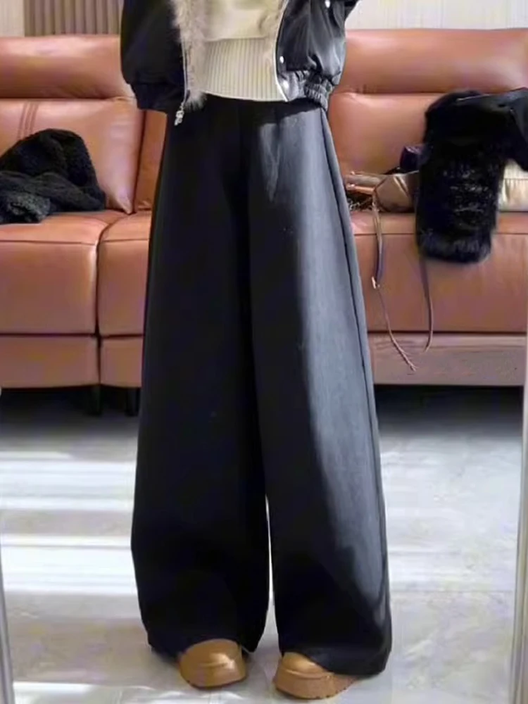 Большие размеры Ozhouzhan Age-Reducing Western Sle Black Machete Pants 2025 Winter Draping Effect Advanced Plus size Slimming High ...