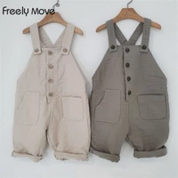 freely move baby boy cotton overalls toddler infant kids boys girls sleeveless button pocket rompers jumpsuits trousers outfits