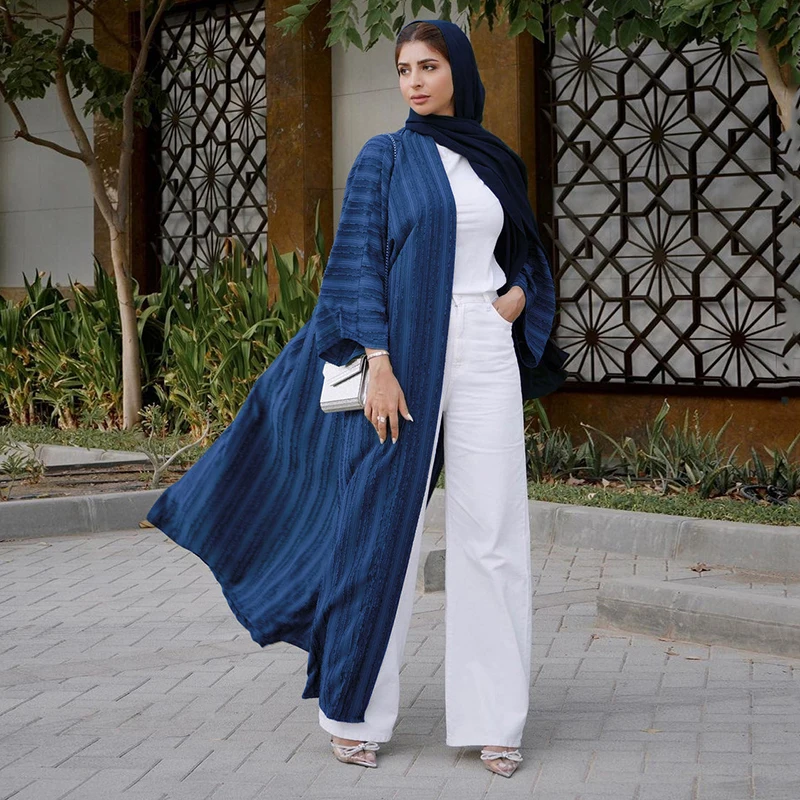 Woman Stripe Abaya 2022 Solid Moroccan Caftan For Occasions Femme Long Musulman De Mode Ramadan Cardigan Kaftan Arabic Dresses