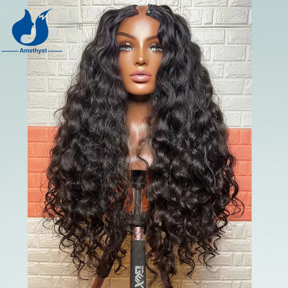 Amethyst Deep Wave Brazilian Remy Human Hair 1X3 U Part Wigs For Women Glueless U Shaped Wigs No Leave Out Loose Curly U-Part