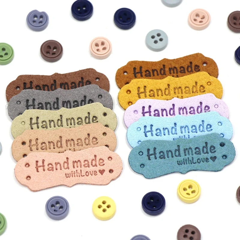 

4.2x1.5cm 10pcs Handmade Leather Label Hat Women's Bag Decoration PU Tag Cartoon Multicolor DIY Knitted Sew Label Accessories
