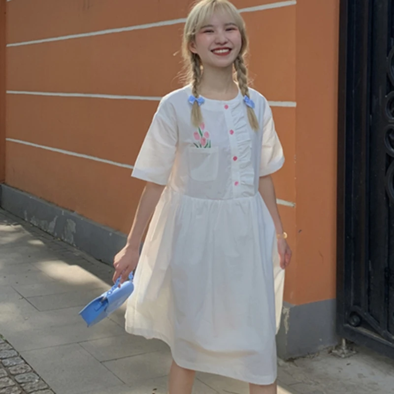 

2023 New Summer Retro Round Neck Loose Slim Dress Free Shipping