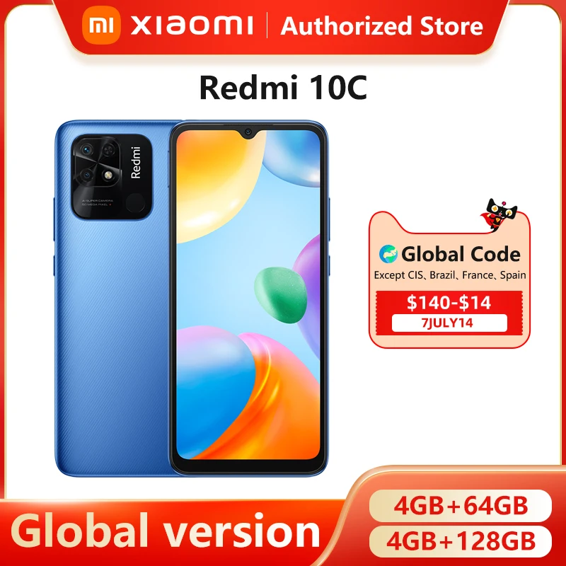Смартфон Xiaomi Redmi 10C 4 Гб 64 ГБ/4 ГБ 128 Восьмиядерный процессор Snapdragon 680 дисплей 6 71