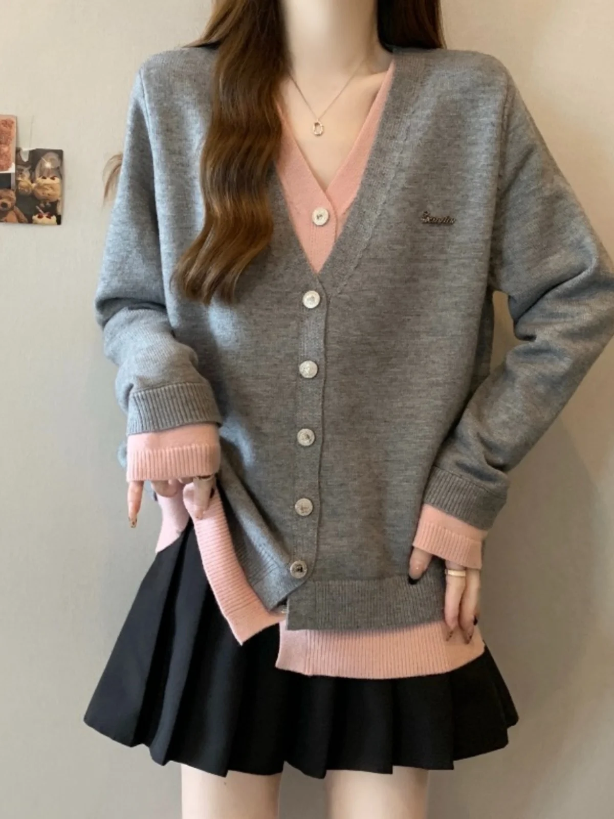 Красный вязаный кардиган из двух предметов с v-образным вырезом свитер верхняя