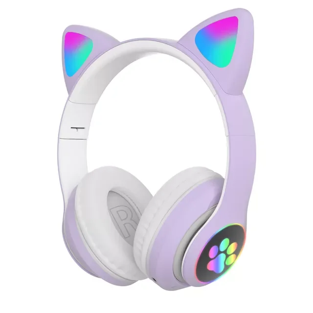 

NEW Light Cute Cat Ears Wireless Headphones with Mic Can control LED Kid Girl Stereo Music Helmet Phone Bluetooth Headset Gift