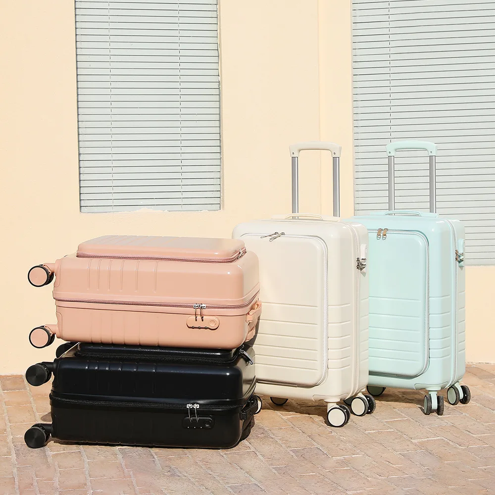 2022 New Front Opening Boarding Suitcase, Large Capacity 20 Inch Universal Wheel Password Suitcase