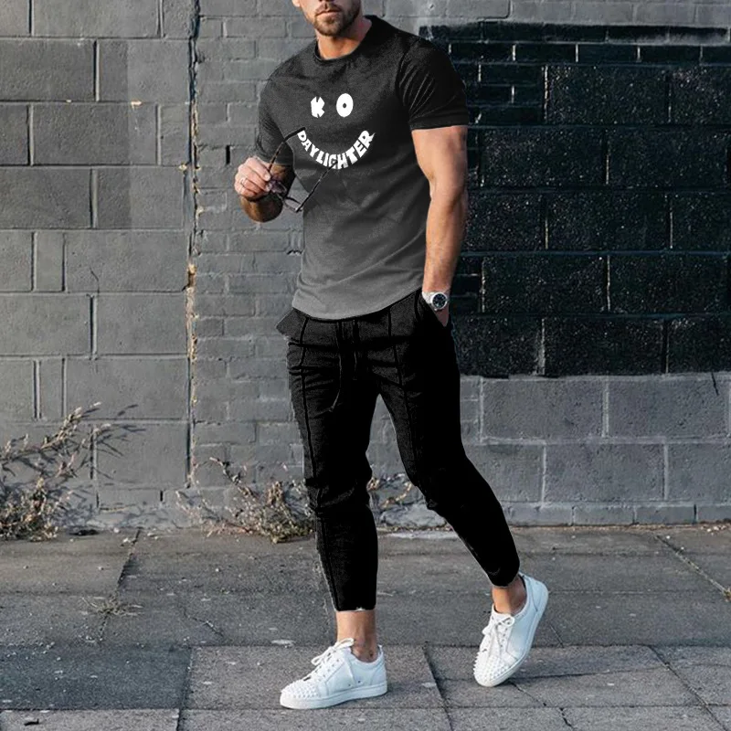 2023 Summer New Men Tracksuits Fashion Lemon 3D Printed Short Sleeve T Shirt +Long Pants 2 Piece Sets Sportswear Male Clothing
