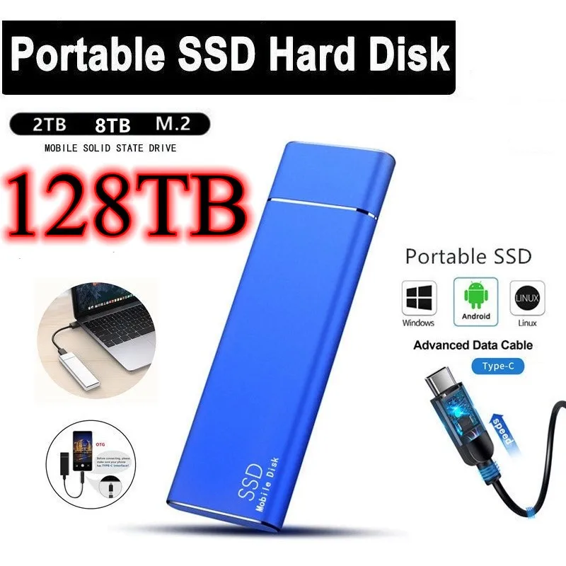 

128TBSSD High Speed External M.2 Solid State Disk Mass Storage USB 3.1 Type-C Interface 30TB Memory Metal Material Plug and Play