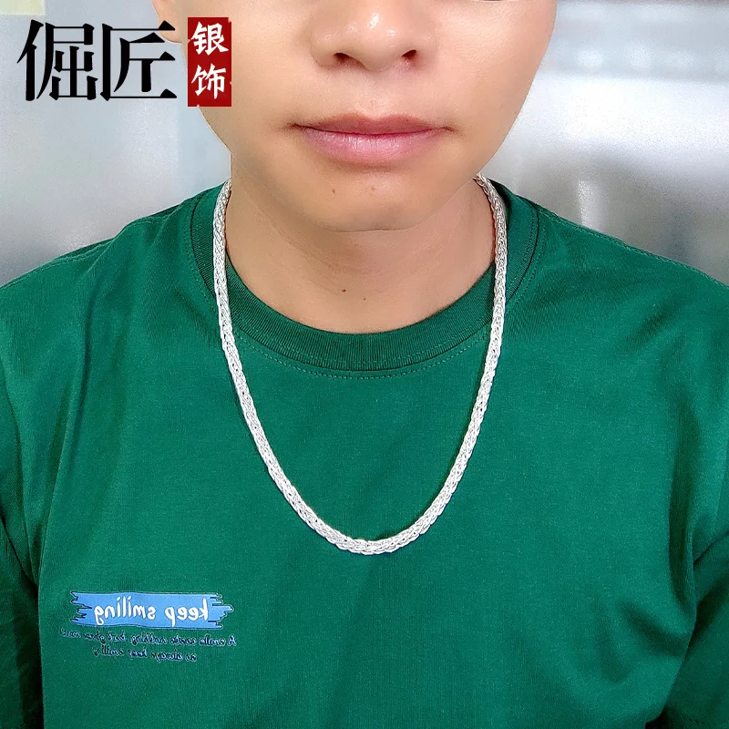 Цепочка из чистого серебра 925 пробы мужское ожерелье стерлингового цепочка