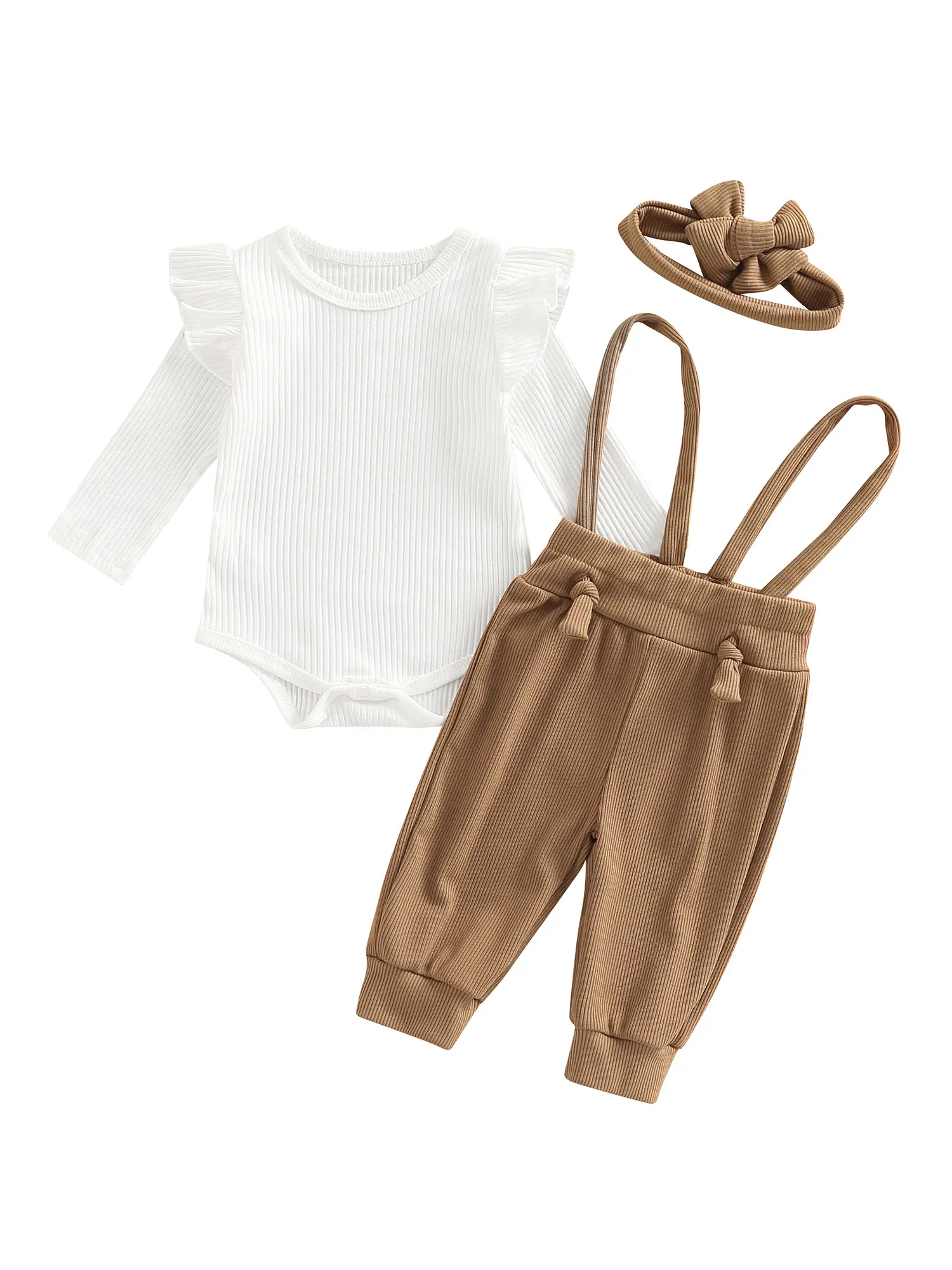 

Костюм из трех предметов для маленьких девочек, осенний костюм с длинными рукавами, подтяжки и длинные брюки, милый Модный комплект с повязк...