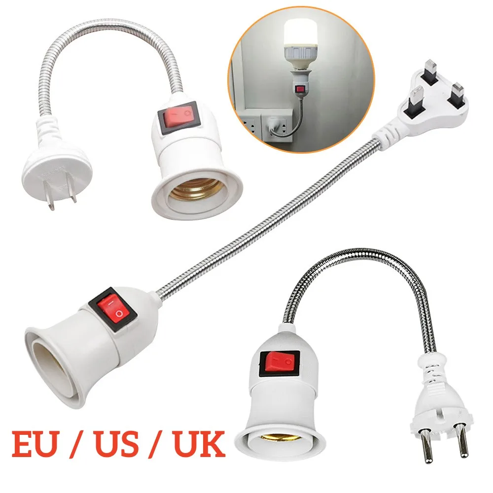 

E27 Lamp Base Wall EU/US/UK Plug Flexible Light Holder Bulb Adapter Light Socket Energy Saving Light Bulb Adapter Plug Switch