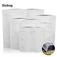 stobag 50pcs kraft paper food packaging ziplock bag white sealed stand up for tea nuts candy dried fruit storage pouches reseal