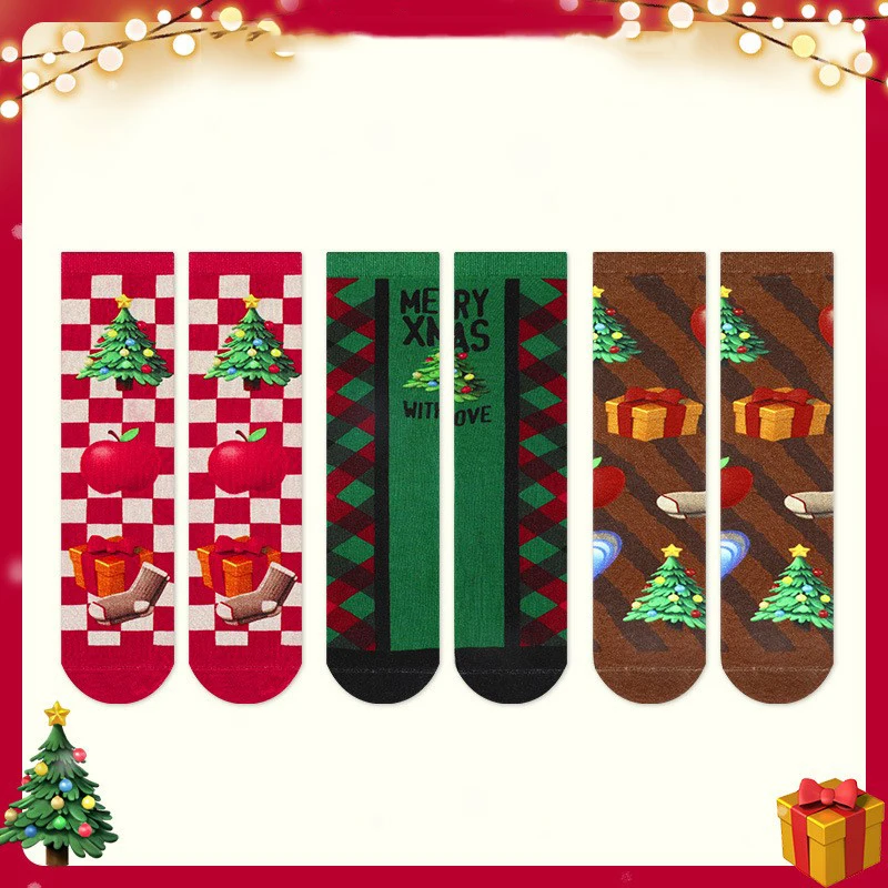 3 pairs of Christmas socks new 3D three-dimensional printing socks men's socks women's socks holiday socks party socks