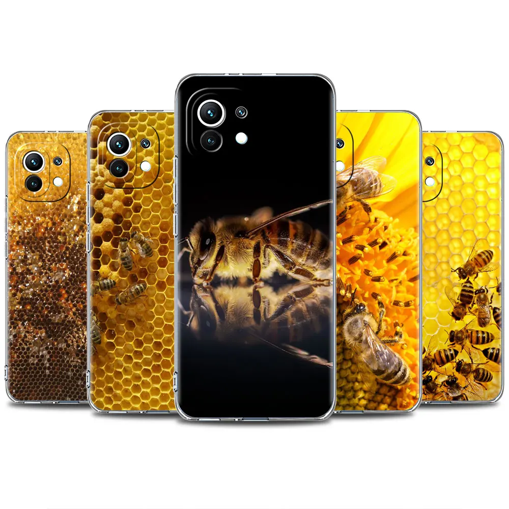 Golden Honeycomb Honey Bee Case for Redmi Note 11 10 9s 9 8 7 9A 9C Soft Cover For Xiaomi Mi Poco X3 NFC 10T Pro 5G Clear Coque