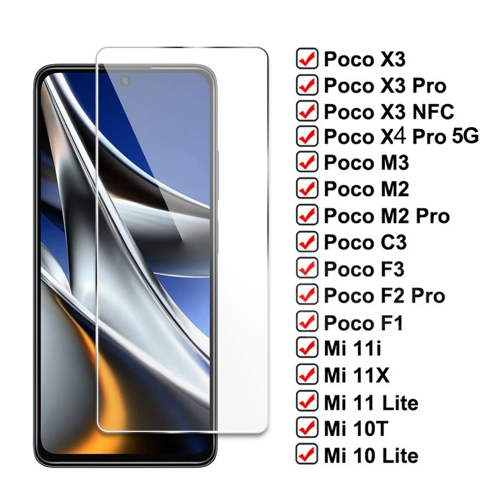 

1PC Tempered Glass For Xiaomi Poco X4 X3 PRO 5G NFC X2 M3 M2 C3 F2 F3 Protective Glass Mi 10 10T 11 Lite 11X Pro 10i 11i Mix 2 3