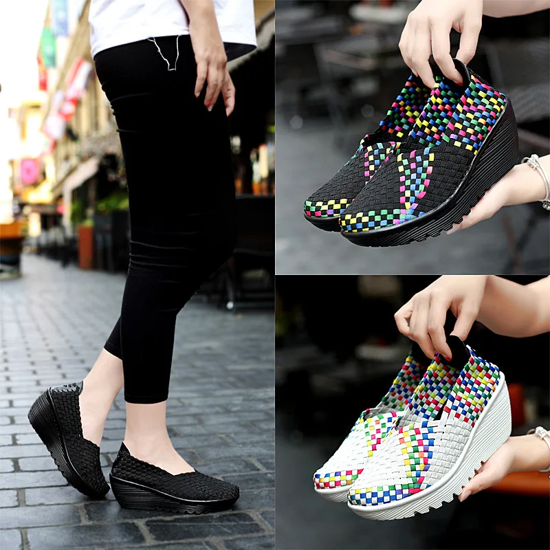 

Spring Women Shoes Fashion Stretch Weave Hollow Wedges Platform Ladies Loafers Retro Slip-on Casual Shoes Zapatillas Mujer