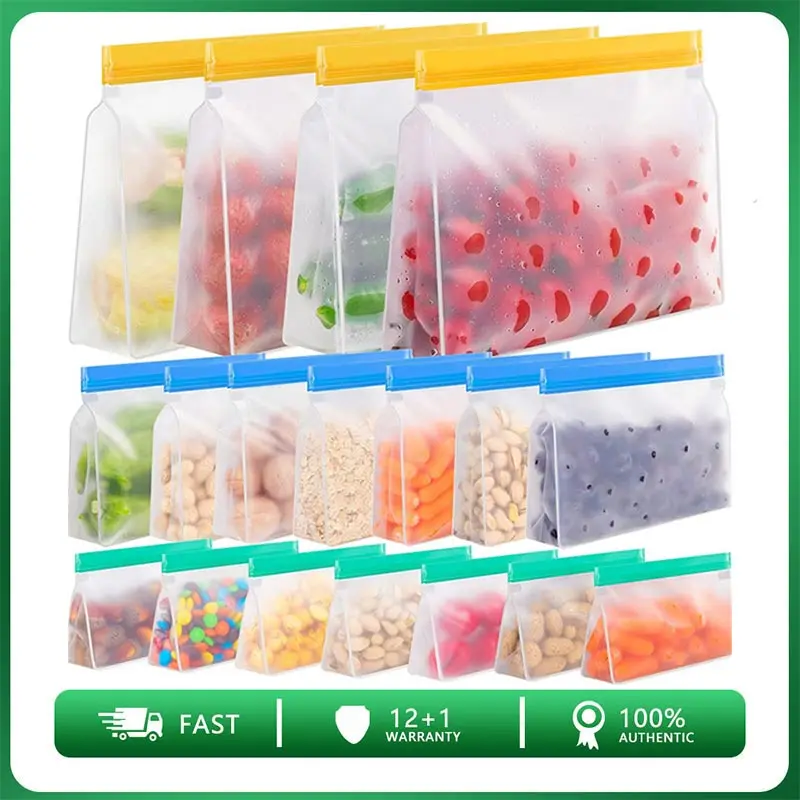 

PEVA Food Bag Silicone Ziplock Stand Up Storage Leakproof Zip Shut Reusable Kitchen Fruit Vegetable Fresh