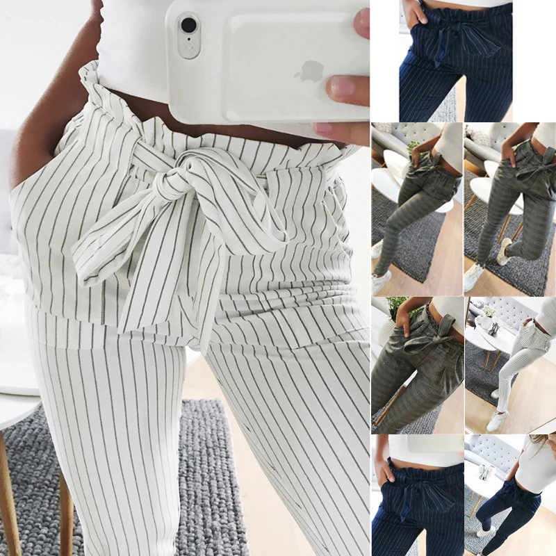 Pantalon crayon Slim décontracté pour femmes  cordon de serrage avec nœud papillon  poches à taille