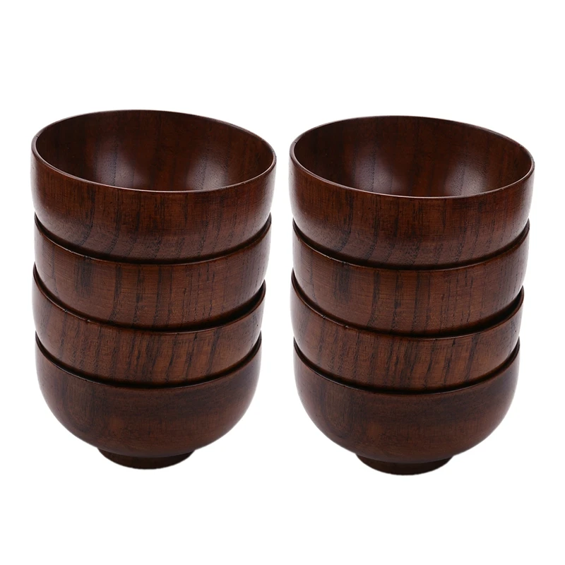 

Set Of 8 Solid Wood Bowl, 4-1/8 Inch Dia By 2-5/8 Inch, For Rice, Soup, Dip, Decoration (Small)