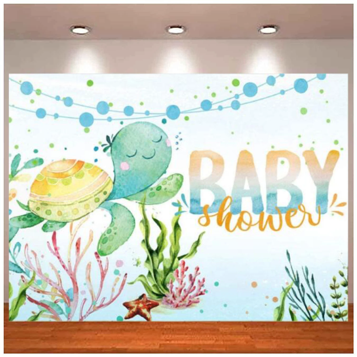

Photography Backdrop Under The Sea Turtle Boy Party Decoration Starfish Ocean Theme Baby Shower Background Banner For Cake Table