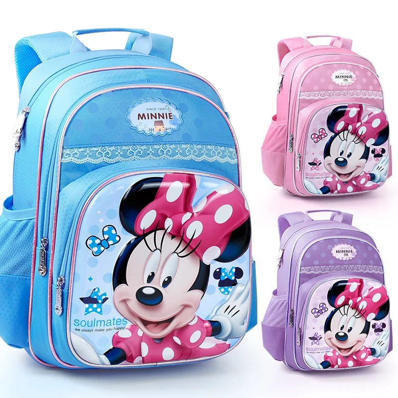 Disney Minnie School Bags For Girls Primary Student Shoulder Orthopedic Backpack Grade 1-4 Large Capacity Kids Gifts Mochilas