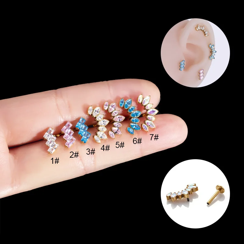 

Labret Piercing F136 Titanium Internal Thread Helix Conch Piercing Horse's Eye Colored CZ Cartilage Tragus Lip Stud Body Jewelry