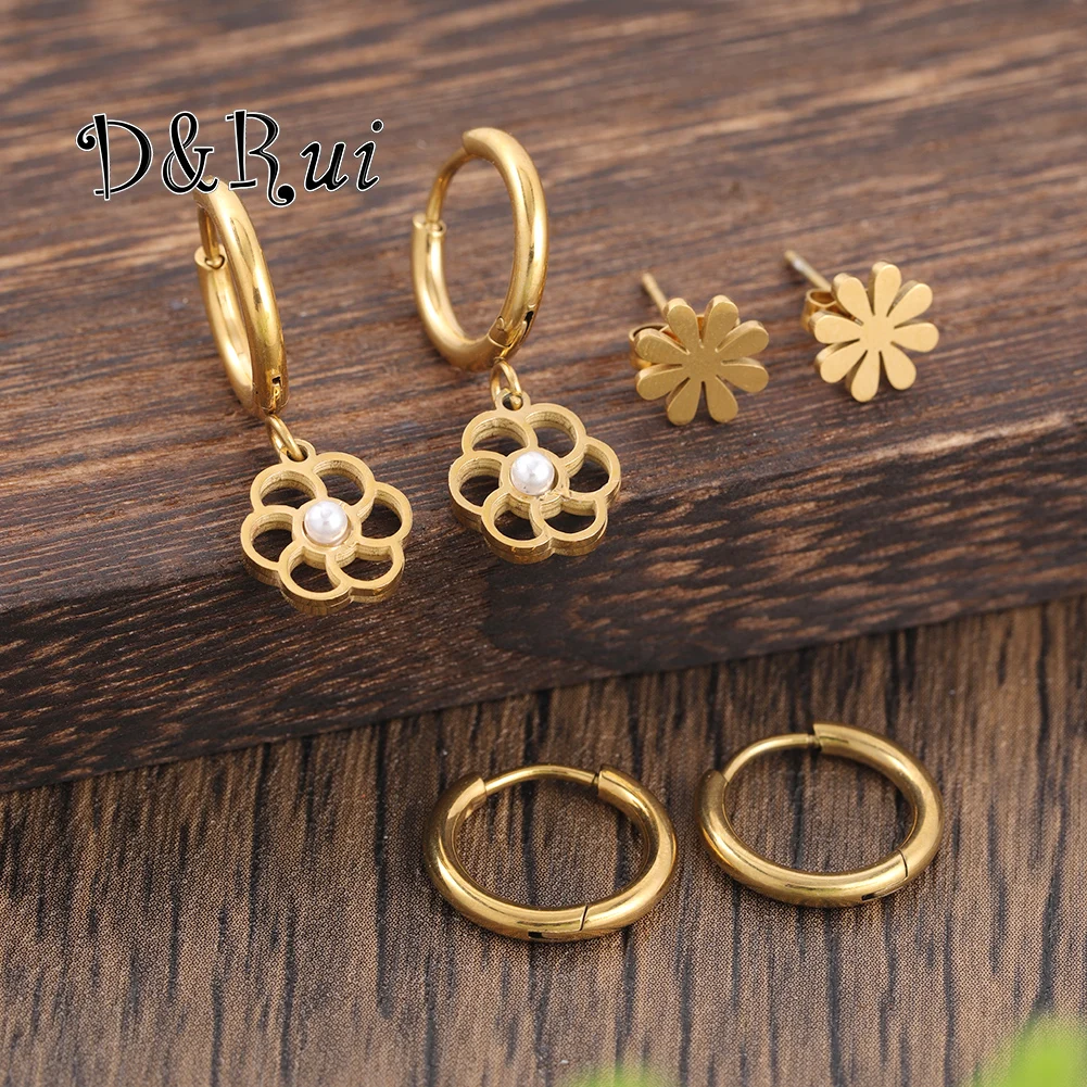 

D&Rui 2023 Oval Hollow Flower Earrings New Stainless Steel Earrings Gold Accessories Holiday Fashion Women's Gift Earrings