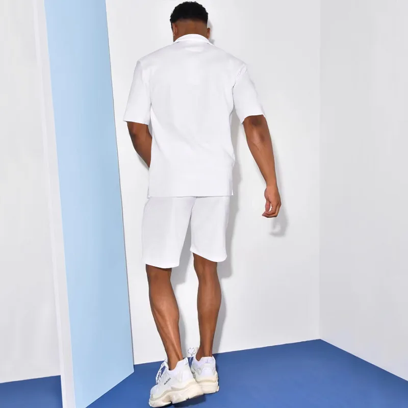 2023 Summer Short Sleeve Shorts Set Linen Thin Lapel Loose Solid Mens Set