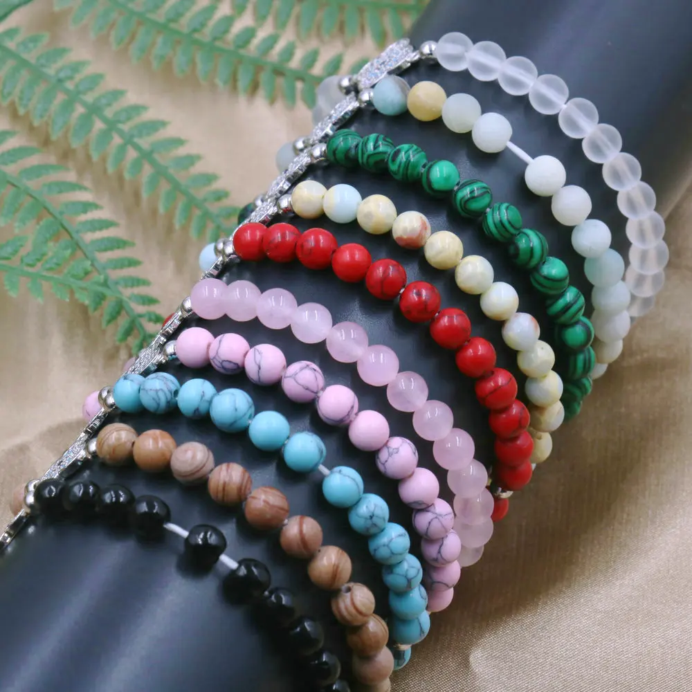 Женский браслет серебряного цвета с четырьмя листьями клевера 6 мм бусины из