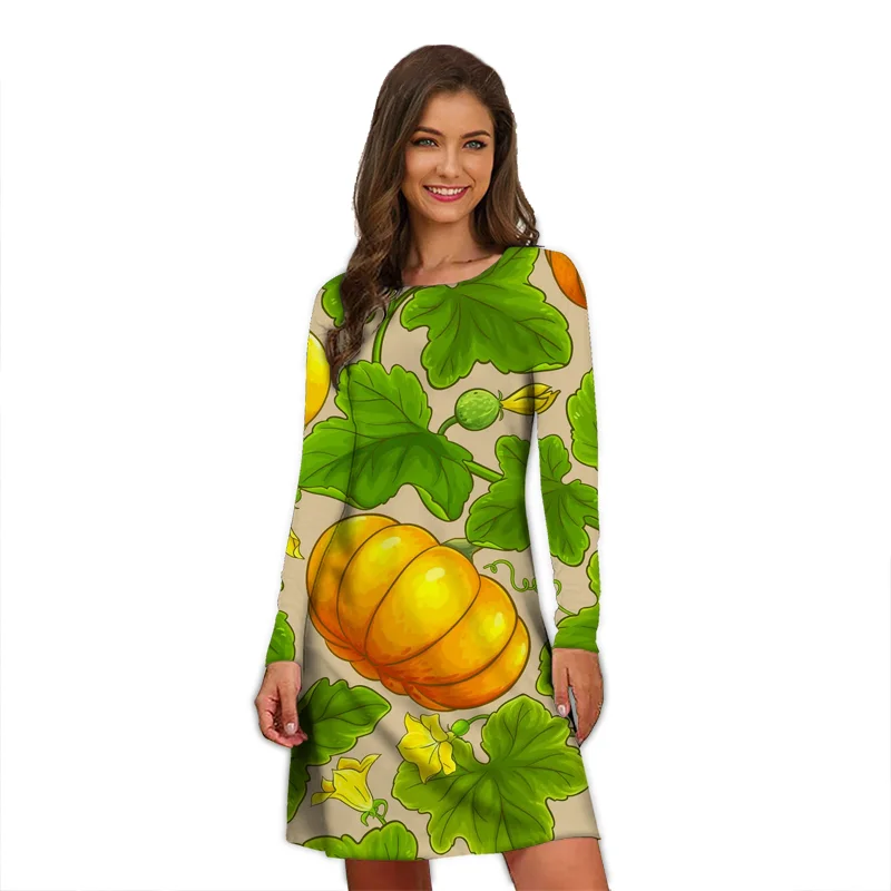 

Женская юбка с круглым вырезом, свободное платье с принтом и длинными рукавами, в европейском и американском стиле, Новинка осени 2022