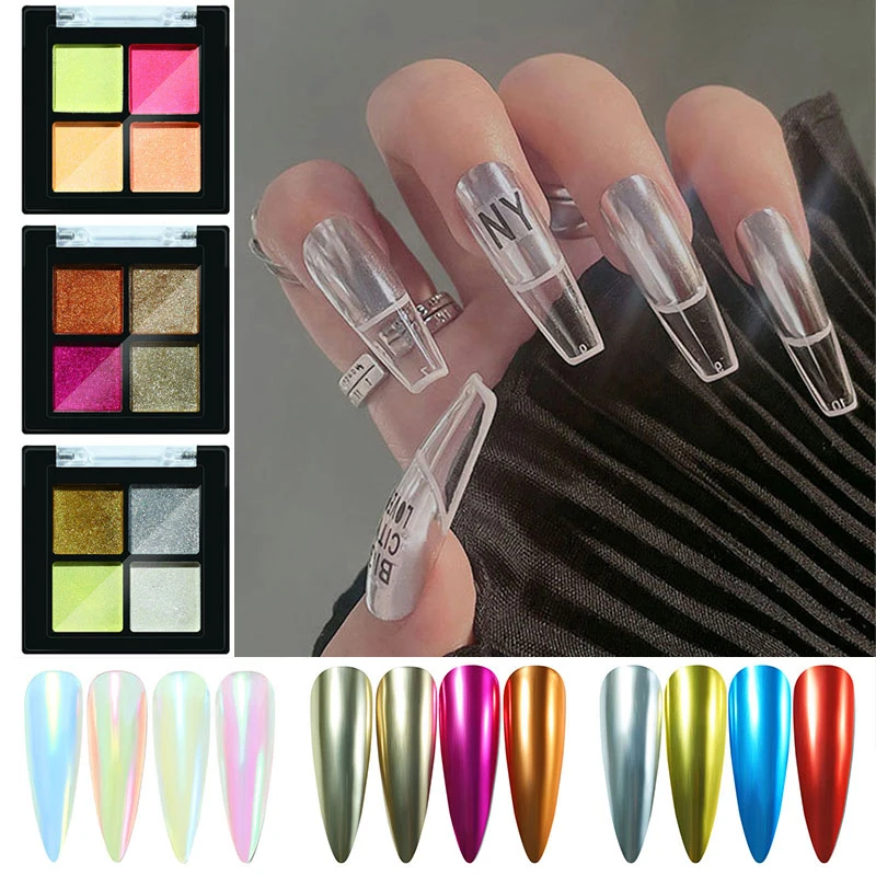 

6 Colors Solid Magic Mirror Nail Art Glitter Powder Mirror Glitter Design Nail Art Pigment Rub Dust Flakes Decor Brush Manicure