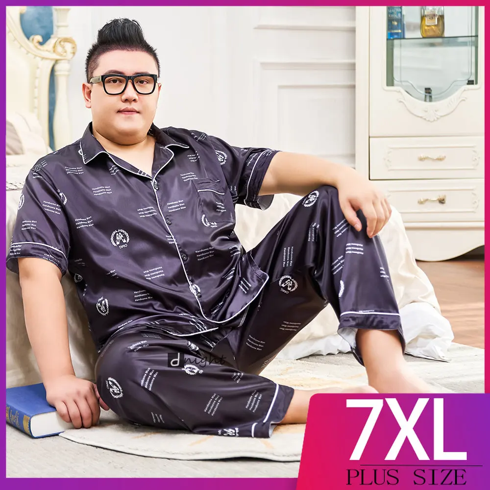 

Summer Sleepwear Silk Satin Pajama Sets with Shorts Pajamas for Men Pyjamas Suit Pijama Men Loungewear Plus Size Pj 3XL-7XL