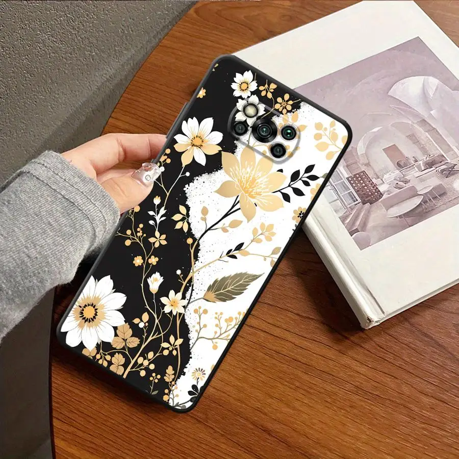 Фото Чехол для телефона Xiaomi Poco F8 C71 X3 X4 X5 X7 Pro M5 C50 F3 C75 C61 M3 M4 M7 F1 с золотым цветочным дизайном №2