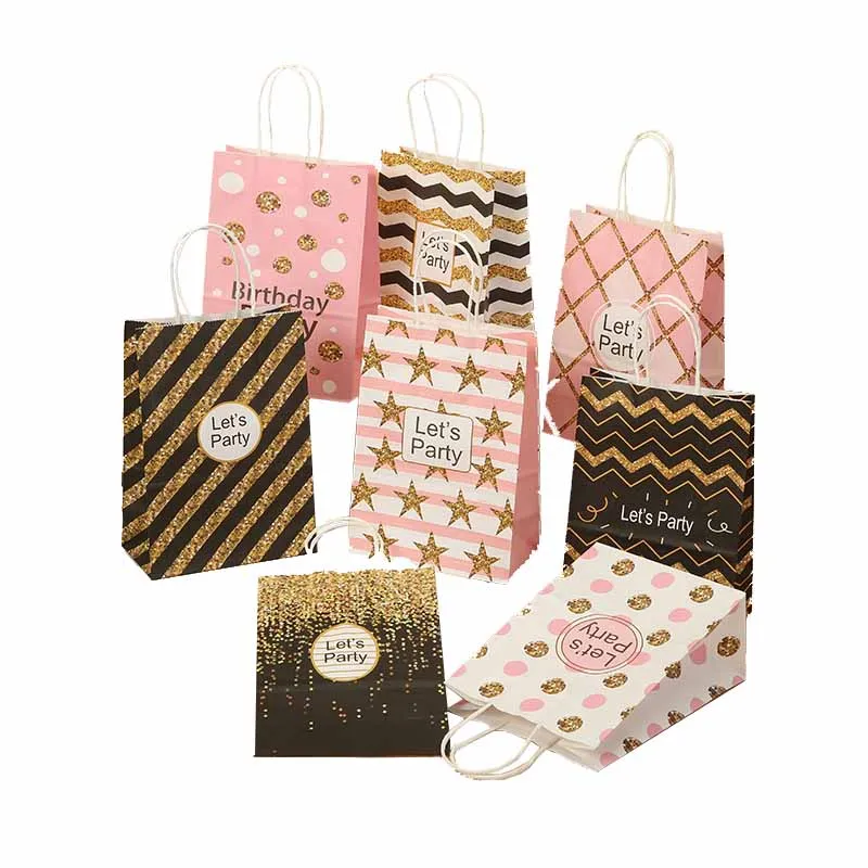 

5pcs Dots Star Kraft Paper Party Bags Bronzing Kraft Paper Bag Gift Packaging Bag with Handle for Birthday Wedding Party Favor