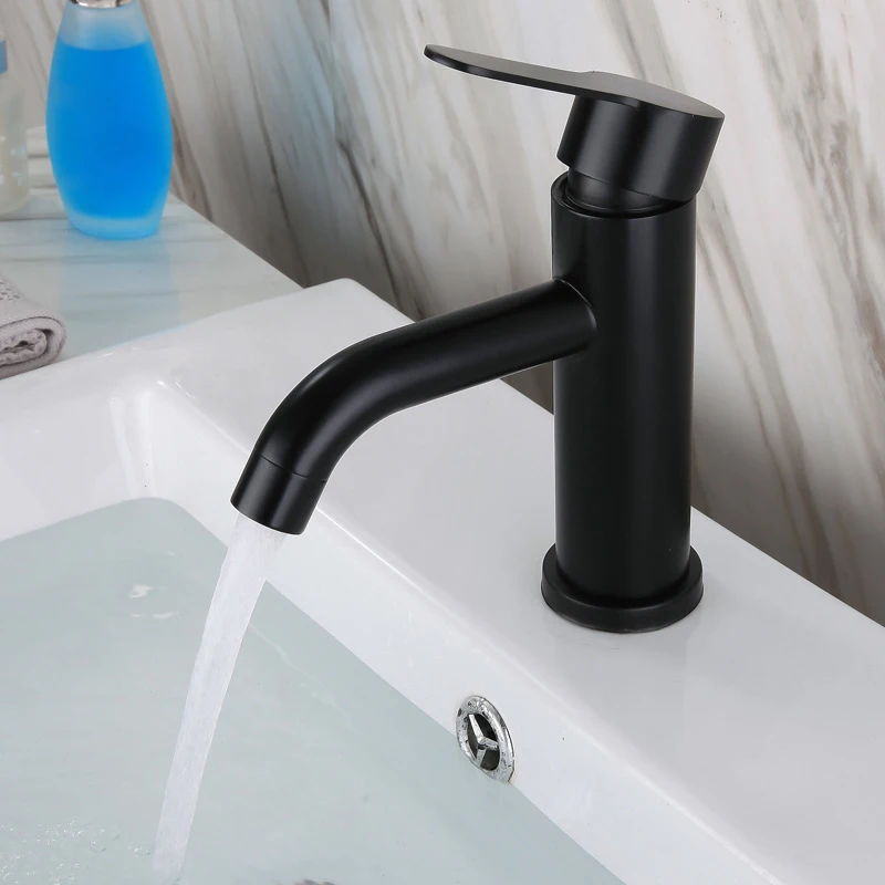 

Bathroom Faucet Black Hot and Cold Water Mixer Sink Tap 304 Stainless Steel Deck Mount Single Handle Basin Faucets